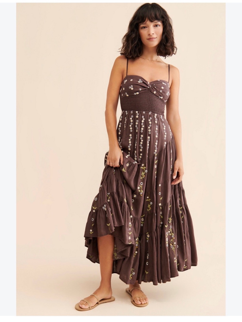 Free People Chocolate Brown Daisy Chain  Maxi Dress